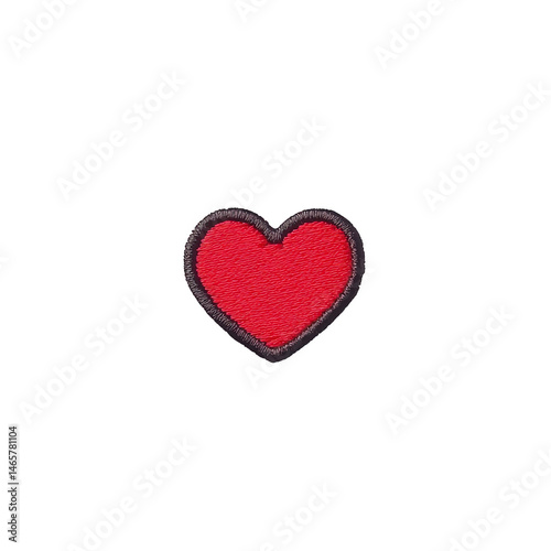 Red heart patch with black border, symbolizing love and affection, isolated on transparency background. embroidered design is simple yet expressive, perfect for clothing or accessories