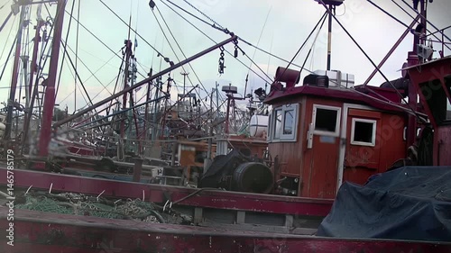 Traditional Fishing Boats Docked at the Port in Mar del Plata, Argentina - 4K

