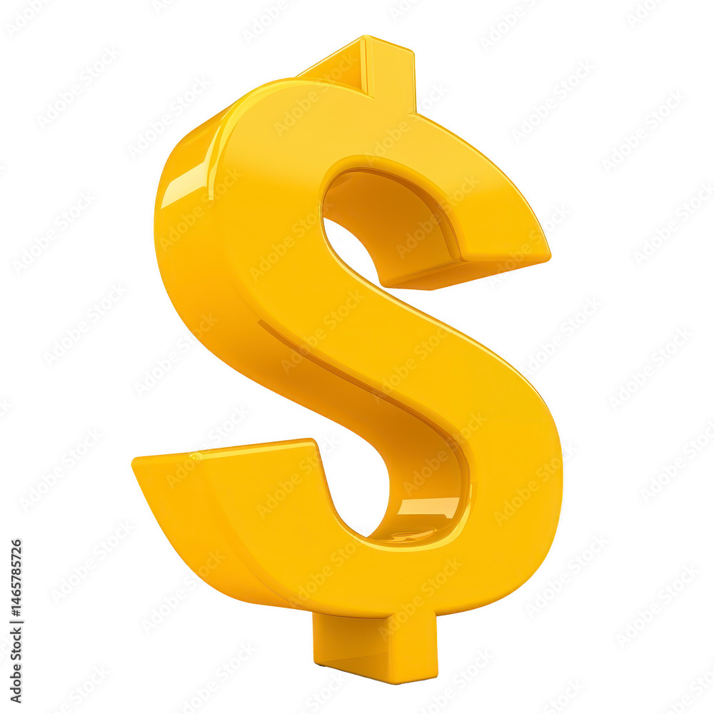 Shiny yellow dollar sign symbol stands out against transparency background, representing wealth, finance, and economic concepts. bold and glossy design adds modern touch to classic currency icon Shiny yellow dollar sign symbol stands out against transparency background, representing wealth, finance, and economic concepts. bold and glossy design adds modern touch to classic currency icon