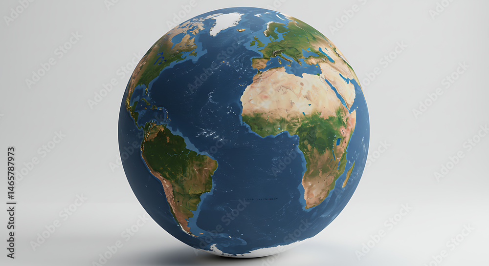 Fototapeta premium A globe of the Earth with detailed political borders and oceans, placed on a white background for educational use