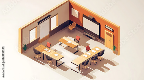 A room with a white wall and a red door