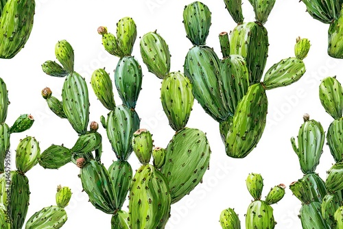 Vibrant green cacti on a white background.