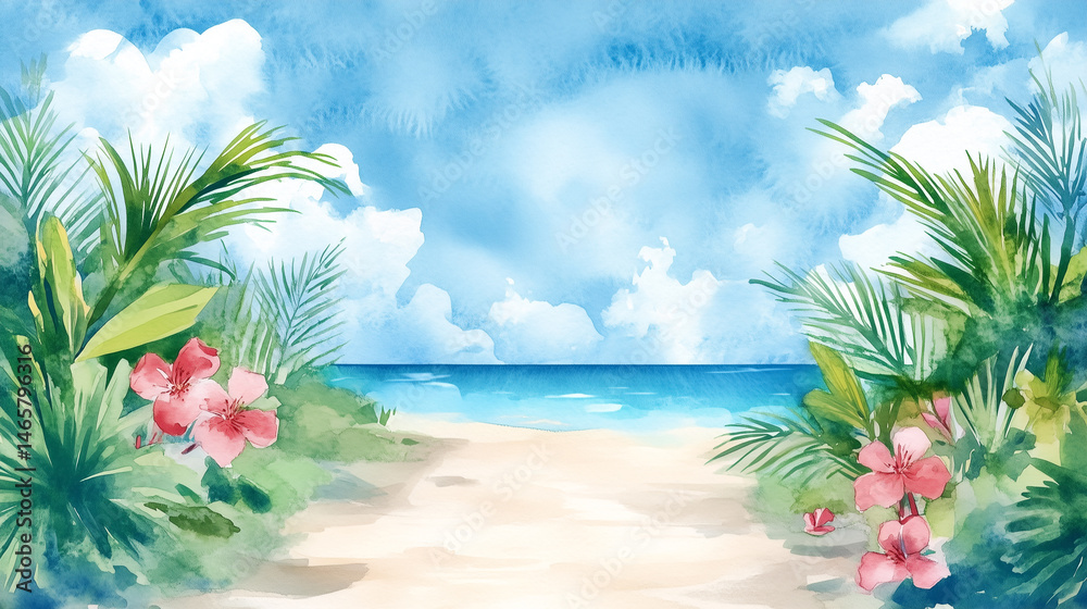 Fototapeta premium Watercolor Summer Vibes 水彩の夏色背景