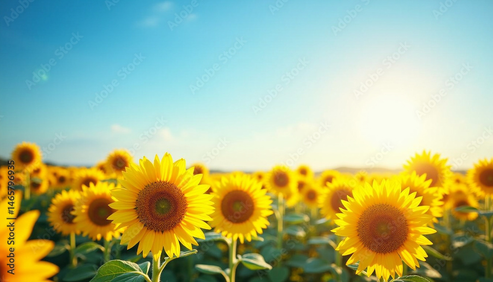 Fototapeta premium Vibrant Sunflower Field Under Clear Blue Summer Sky