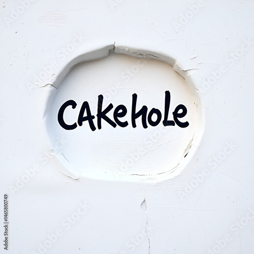 White wall with black paint inscription cakehole on it