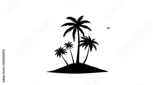 Silhouette of tropical palm trees on a small island