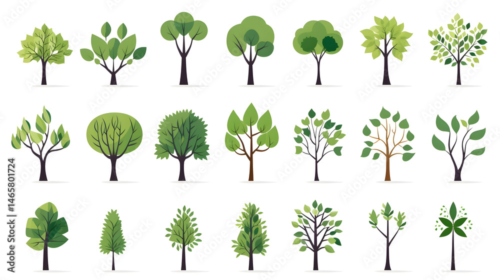Fototapeta premium Minimalist Tree Forms Collection Set Flat Vector Illustration
