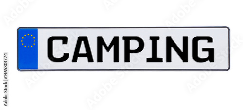 Autoschild CAMPING freigestellt auf weissem Hintergrund