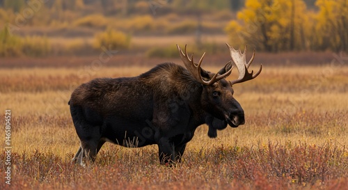 Moose Standing Tall in Autumn Field Nature Wildlife