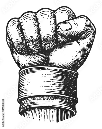 Vintage Style Raised Fist Illustration with Detailed Hand Features