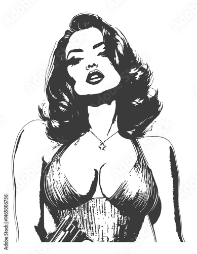 Bold Vector Illustration of a Confident Woman with Gun in Hand