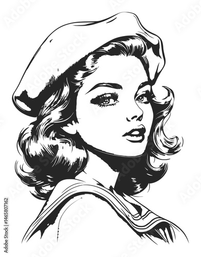 Elegant Vintage Woman Illustration in Classic Fashion Style
