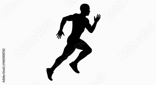 Black vector silhouette of an athletic man running in dynamic pose, isolated on a transparent background for fitness, sport, and activity-based design and motion graphics projects