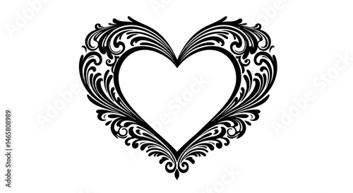 Decorative heart-shaped silhouette vector with ornamental swirls, perfect for romantic, wedding, or Valentine’s Day-themed creative and emotional design projects