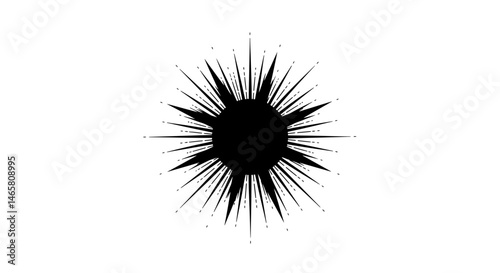 Simple vector silhouette of a stylized sun with radiant decorative rays, ideal for summer, energy, positivity, and boho-inspired design themes and backgrounds