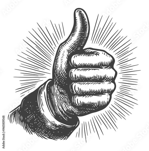 Vintage Hand Gesture with Thumbs Up and Radiating Lines Illustration