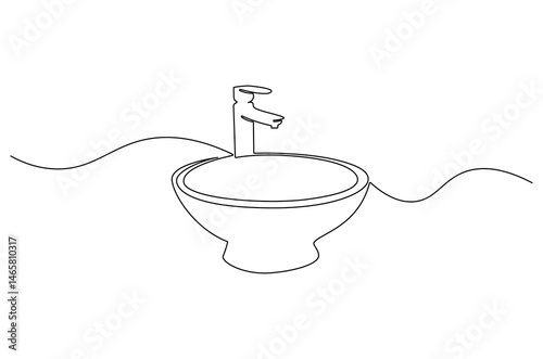 Continuous one line drawing of Sink. Single line drawing illustration of Compartment sink. Washing hand concept vector art. Doodle line illustration.