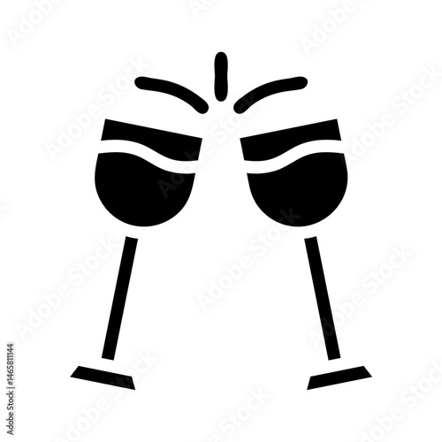 Celebratory toast illustration with two wine glasses clinking in minimalist black design