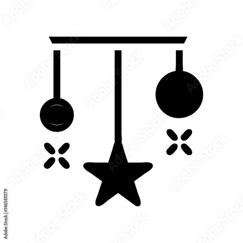 Abstract depiction of a suspended baby mobile toy for nursery decoration