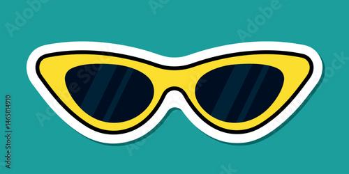 cat eye sunglasses, yellow sun glasses sticker, summer time symbol, vector design element