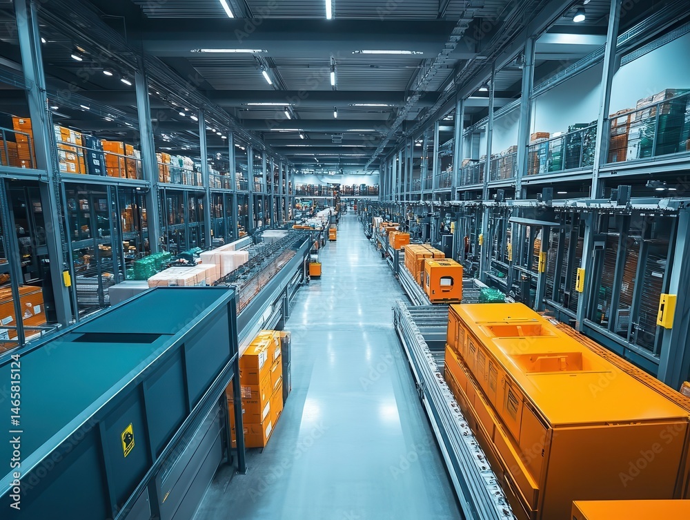 A wideangle view of returns and recycling stations in a logistics center, Reverse Logistics, Organized and sustainable
