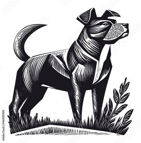 Detailed Vector Illustration of a Standing Dog in a Natural Setting