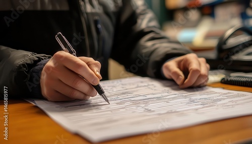 Obraz na płótnie A worker filling out return documentation at a desk, Documentation, Detailed and systematic w salonie