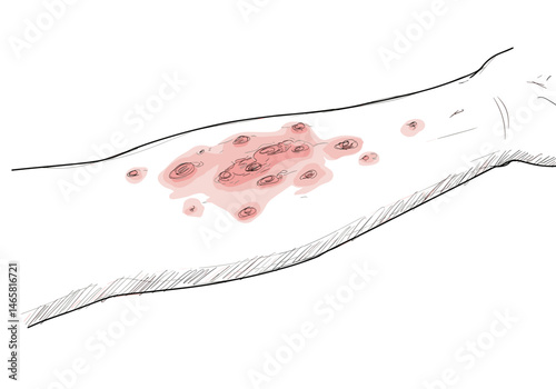 Itchy rash on forearm illustration. Skin irritation, inflammation, medical condition. Health articles, medical blogs, patient information 