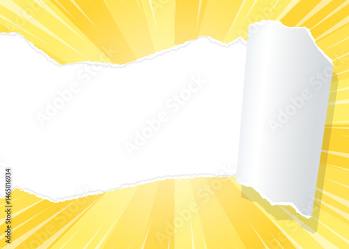 サンバーストと破れた紙の背景素材、集中線のエフェクト、フレーム