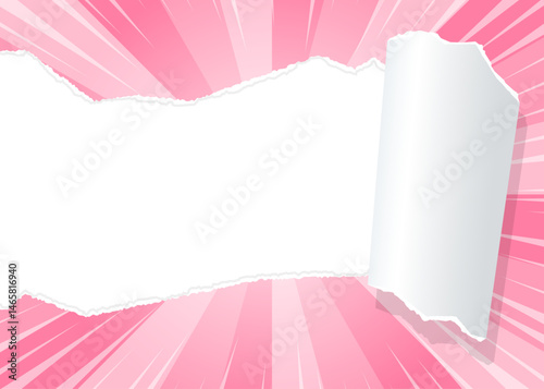 サンバーストと破れた紙の背景素材、集中線のエフェクト、フレーム