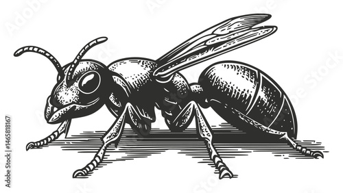 Detailed Vector Illustration of an Ant in Vintage Style Design