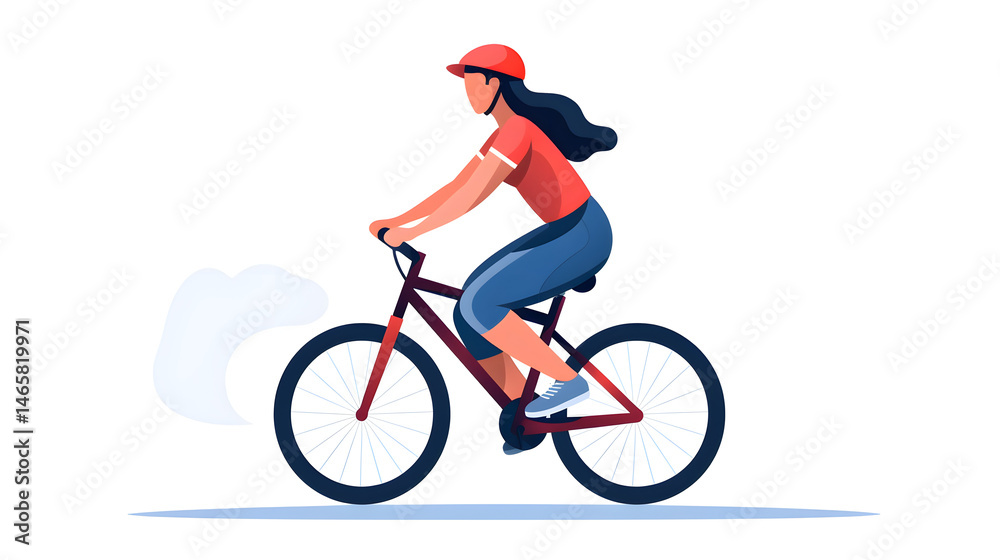 Naklejka premium Professional Flat Vector Illustration of Woman Riding Bicycle for Design Projects