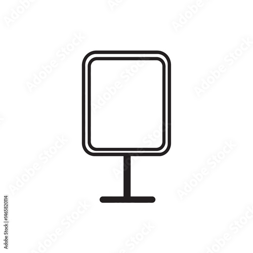 A basic black square sign with rounded corners stands on a transparent background