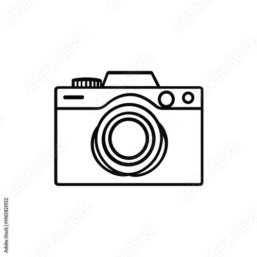 An outline of a modern camera with a sleek and minimal design showcases photographic equipment