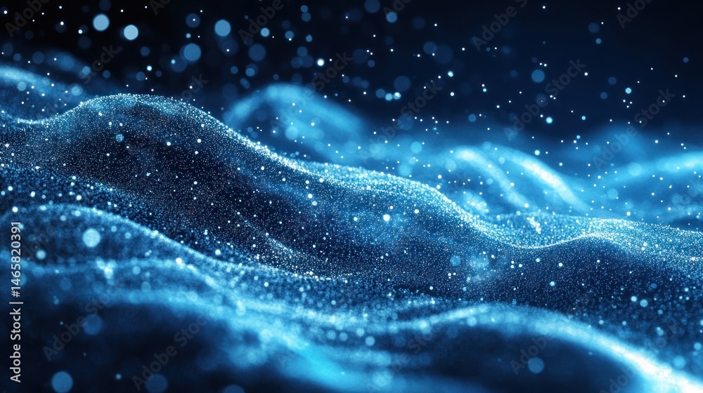 Abstract Blue Particle Waves: A Digital Art Exploration