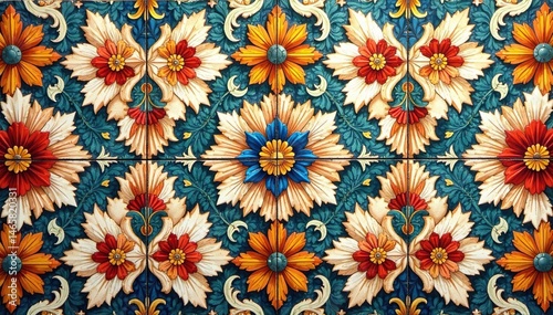 Bold floral motifs, medieval-inspired design, seamless tile , tileable, antique, pattern