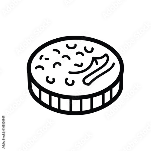 A black line drawing shows a stylized cookie with toppings and frosting detail
