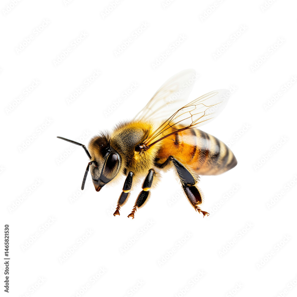 Close-up of a Honeybee in Flight Against a Transparent Background Close-up of a Honeybee in Flight Against a Transparent Background