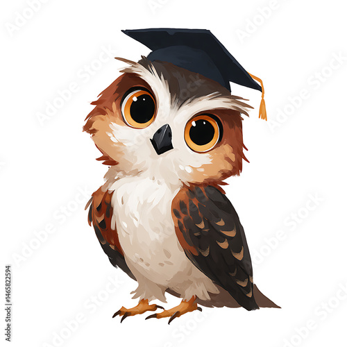 An owl cartoon character wearing a graduation cap, an illustration of education and achievement. photo