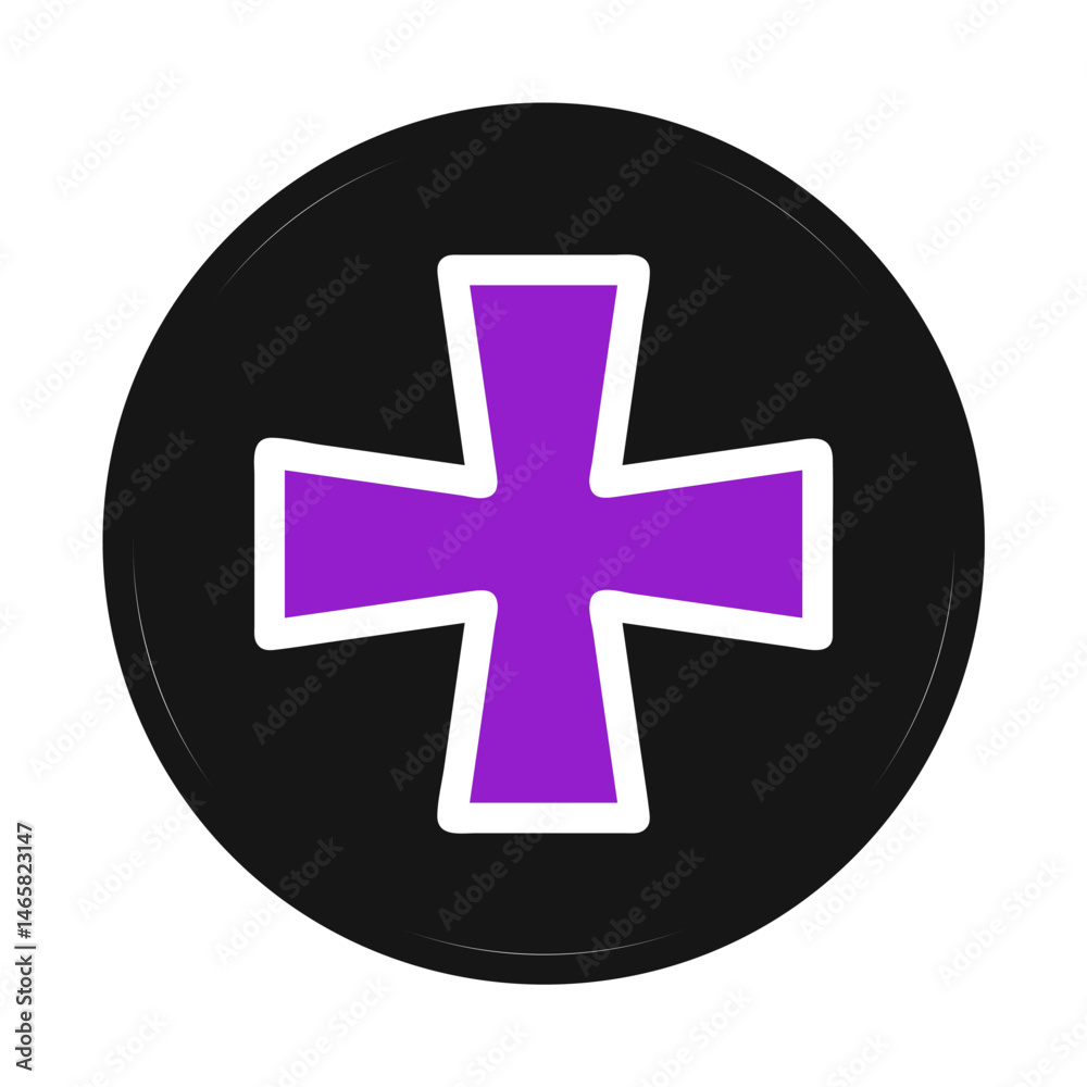 Obraz premium Violet cross emblem on stark black circle, minimalist graphic illustration