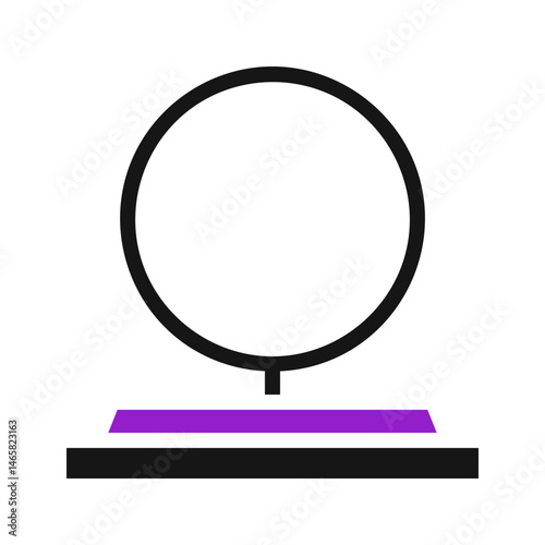 Minimalist abstraction showcasing circle above trapezoid on black base form