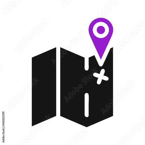 Minimalist travel icon with location pin, folded map for journey planning