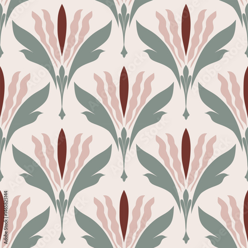 Vertor flower ogee geometrical motifs background. abstract repeat wallpaper.Seamless pattern anthemion damask wallpaper illustration. Flower pattern color.Digital art deco pattern.