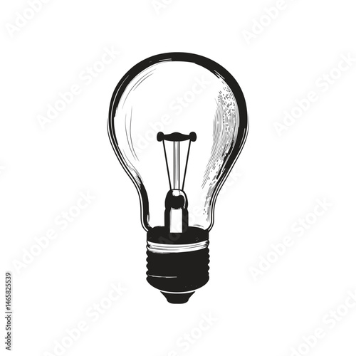 A retro light bulb drawing with a filament inside sits centrally on white