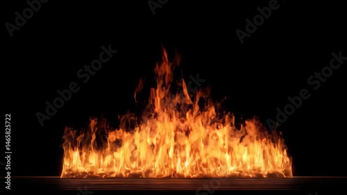 Intense Orange Flame Rising Against Dark Background Showcasing the Raw Power of Fire and Heat in Animated Looped Sequence