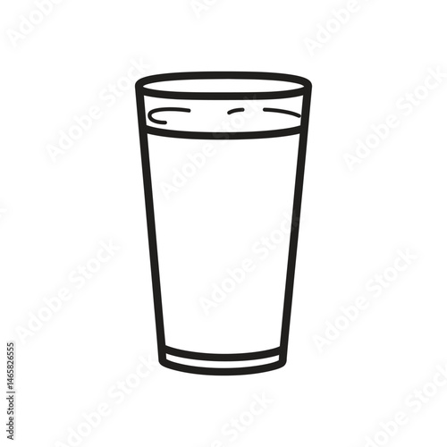 A simple black line art depicts a glass tumbler with transparent background
