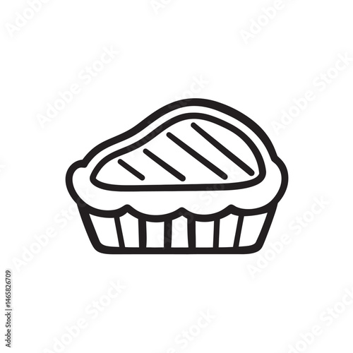 A simple black line drawing shows a sweet pie with decorative edges