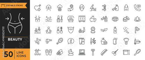 Beauty line icon set. Editable stroke. Vector illustration
