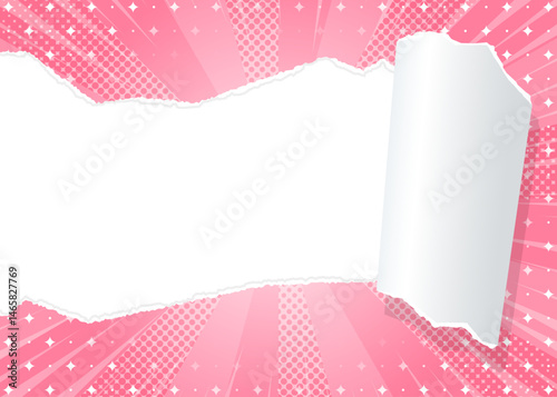 サンバーストと破れた紙の背景素材、ハーフトーンのドット、キラキラのパターン、集中線