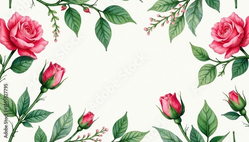 Delicate watercolor rosebuds, lush green leaves, seamless repeat , delicate, summer